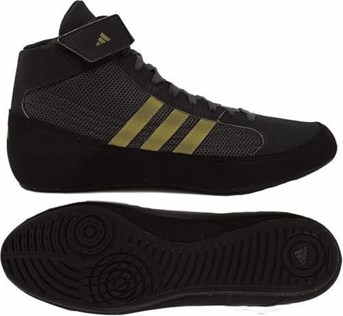 adidas Boys HVC Wrestling Shoes, Black/Charcoal/Metallic Gold, 1.5