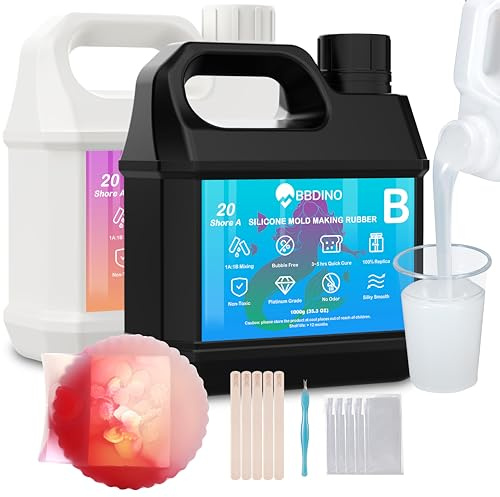 BBDINO Silicone Mold Making Kit 20A, Translucent Liquid Silicone for Mould Making 1:1 by Volume, Ideal for Casting Resin, Soap, Plaster, Wax Silicone Molds N.W. 2000g