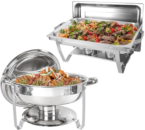 IMACONE Chafing Dish Buffet Set, 2 Pack, 5QT Round & 8QT Rectangle