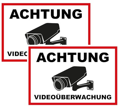 SL group - 2 Schilder Achtung Videoüberwachung 20 x 30 cm aus extra stabiler PVC Kunststoff-Platte - Kamera Überwachung Schilder für Grundstück, Haus, Garten & Baustelle - Hinweisschild & Warnschild