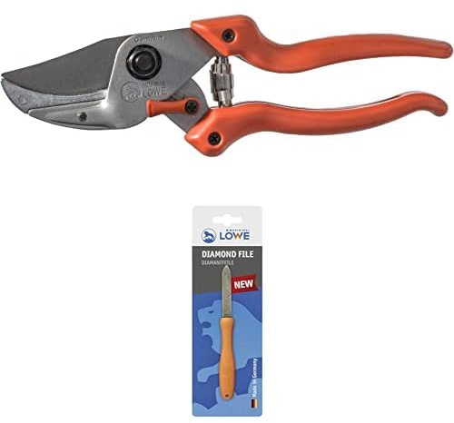 Original LÖWE 8 Set bestehend aus Amboss-Schere 8.104 mit Bypass Geometrie für Forst, Obstbau, Garten und Weinbau & Diamantfeile 0023 für Scheren, Äxte und Werkzeuge