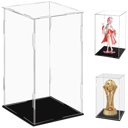 Skibetfo Acrylic Display Case Clear Display Box with Black Base Display Cabinets Dustproof Protection Showcase for Lego Minifigure Model Action Figures Dolls Toys Collectibles Jewelry 25cmx15cmx15cm