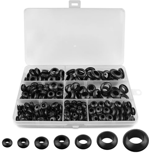 Lectorias 260 stycken kabelgenomföring gummi, gummipluggar med hål, 7 storlekar blindproppar, gummiplugg, gummiplugg, gummiplugg, kabelgenomföring vattentät (svart)