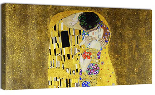 canvashop Quadri Moderni Soggiorno Klimt Il Bacio 140x70 cm | Quadro Su Tela Canvas, Stampe Da Parete, Riproduzione Artisti Famosi, Arte