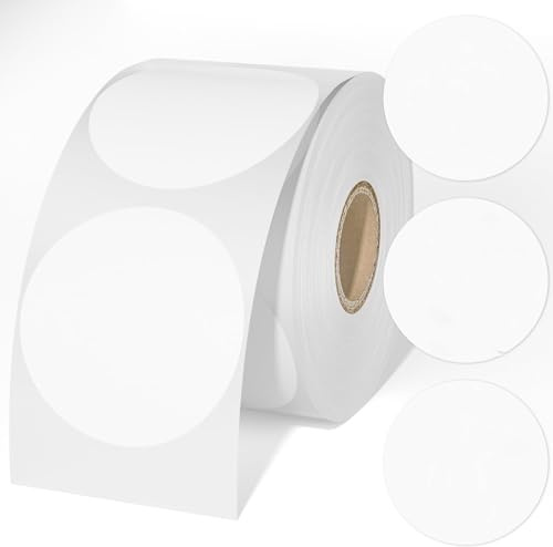 Weiße Runde Aufkleber, 5 cm Kreis Thermal Aufkleber, 750 Stück 1 Rolle, Weiße Punktaufkleber, Kleber Farbkodierung Etikett für Büro, Geschäft, Zuhause, Klassenzimmer, Kennzeichnung