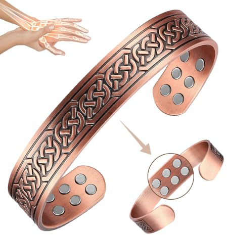Vicmag Copper Bracelet for Men 99.9% Pure Copper Magnetic Bracelet for Men with 18pcs Powerful Magnets(Each 3500 Gauss), Brazaletes Jewelry with Present Box and Adjustment Tool