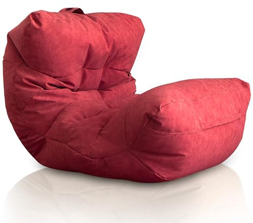 Aiire Relaxo Sitzsack XXL für Kuschelecke - Bean Bag Design aus Kunstleder mit Füllung - Riesen Sitzsäcke Erwachsene, Sitz Sack Flauschig - Bodenkissen Grob, Bodenstuhl, Bodensessel Rot
