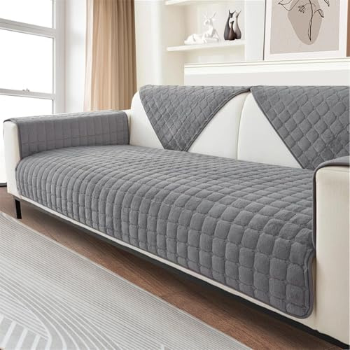 LINGKY Sofa Überzug, Weiche Flanell Sofa Sitzkissenbezug, Sofaschoner rutschfest, Sofabezug 1 2 3 Sitzer Couch überzug für Sektionssofa, Sofaüberwürf L Form Sofaschutz (Grau,70x70cm)