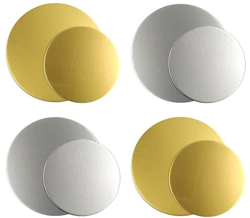 Confezione Da 8 Sottotorta Rotondi, Base Per Torta Riutilizzabile, Vassoio Per Torta Mousse, Piatto Per Torta In Cartone Per Compleanni, Matrimoni, Feste Di Famiglia (Oro, Argento)