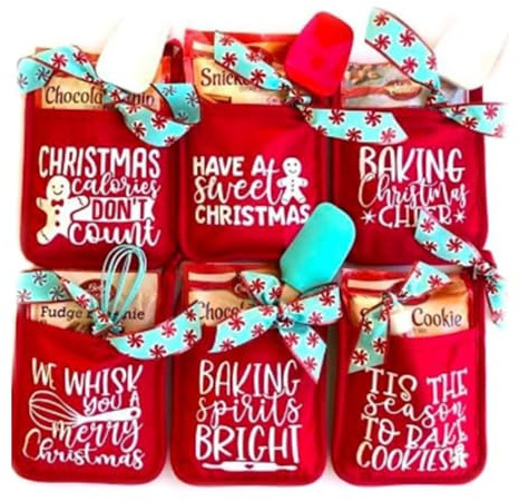 Kit da forno natalizio da 6 pezzi con supporti per pentole, guanti da forno ornamentali natalizi, kit da forno con presina natalizia, regalo da cucina per amici, colleghi e familiari (6 pezzi, taglia