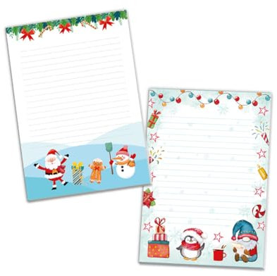 2 Blöcke Notizblock Weihnachten Weihnachtsbriefpapier Weihnachtspapier Brief an Weihnachtsmann liniert Kindermotiv für Mädchen Jungen (2 Blöcke/Variante 6 mit je 25 Blätter in A5-Format)