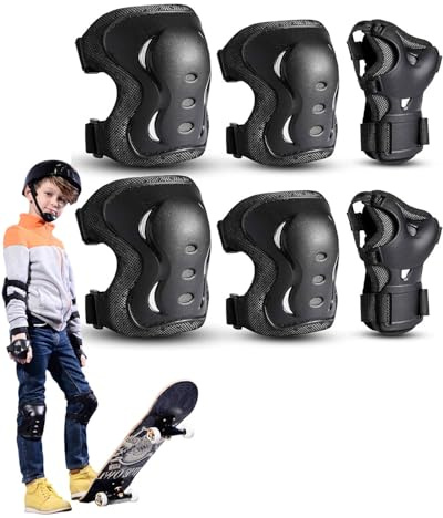 Schutz-Set für Kinder und Erwachsene, Knieschützer, Ellenbogenschützer, verstellbar, für Roller, Skateboard, Skaten, Fahrrad, Roller (schwarz)