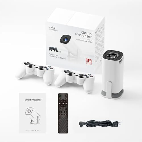 Projecteur et Jeux p30 Max avec 2 contrôleurs sans Fil, projecteur de Jeu Intelligent avec Applications intégrées et 35 000 Jeux, Mini projecteur Portable avec WiFi et Bluetooth, vidéo 4K HD, Maison