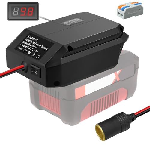 YNDZ Step Down Converter for Einhell 18V Battery, DC 18V to 5V-13V Adjustable Voltage Regulator 10A Max, with Cigarette Lighter & Terminal Posts, Power Wheel Adapter for DIY, Car Appliances