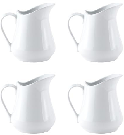 WestCH 4 Stück Weiße Milchkännchen Porzellan 80ml Mini-Kännchen Milchkännchen Klein mit Griff Sahnekännchen Klein Keramik Milchkännchen für Milch,Soße,Kaffee,Saucen,Küche,Bar,Café