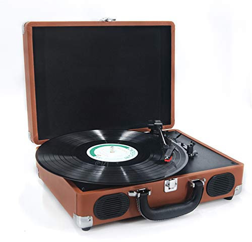 Tourne-disque avec haut-parleurs, tourne-disque au design de valise vintage, tourne-disque vinyle 3 vitesses, prend en charge la sortie de ligne RCA, l'entrée auxiliaire pour casque pour la décor