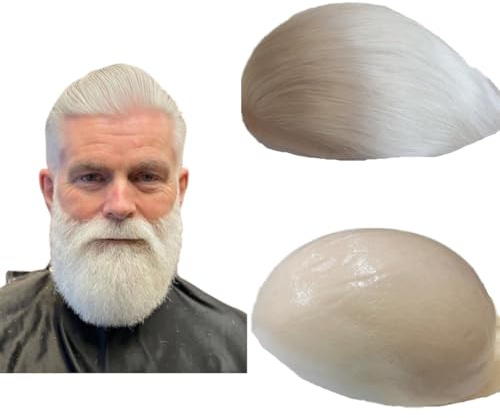 Toupee - Toupee per uomini, 10 x 8, per uomini, sistema di ricambio per capelli umani, 0,04 mm, per pensare alla pelle, protesi per capelli, da uomo, colore bianco