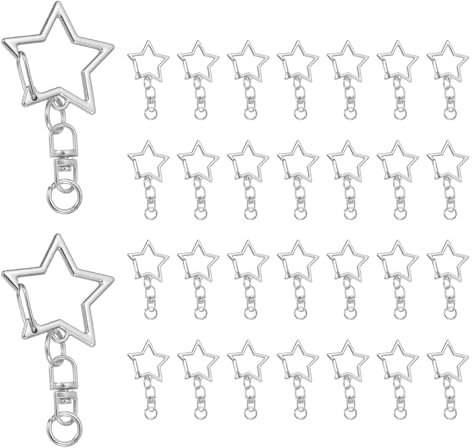 QUARKZMAN 50Pz Portachiavi a Stella, 50 x 25mm Chiusura a Gancio a a Stella in Lega di Zinco con Gancio Girevole per Creazioni Fai da Te e Pendenti per Borse, Argento