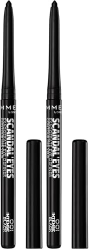 Rimmel London ScandalEyes Exaggerate Eye Definer, Matita Occhi Automatica Waterproof a Lunga Durata dal Colore Intenso e Tratto Ultra Preciso, 001 Intense Black - 0.35g (Confezione da 2)