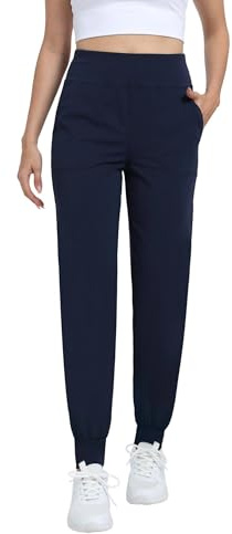 Timuspo Legging élastique pour femme - Taille haute - Pantalon de sport - Pantalon de yoga - Pantalon de fitness pour le fitness et la course - Avec 2 poches, bleu marine, M
