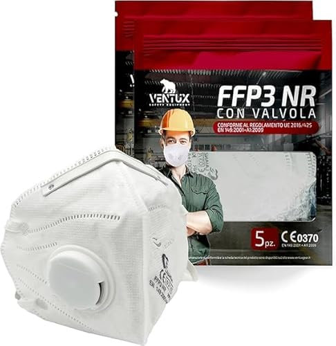 VENTUX SAFETY EQUIPMENT Pack de 10 Unidades - Mascarilla FFP3 con Válvula de Exhalación – Certificación CE – Filtración ≥99% – Desechable – Protección Respiratoria Profesional – Color Blanco