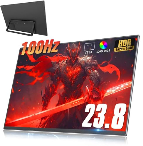 Portable Monitor 23.8 Zoll 100Hz 1080P, 100 % sRGB FHD HDR USB HDMI-tragbar med VESA-högtalare, bärbar dator, kontor, tragbarer-skärm, för dator, växel, telefon, spelenheter