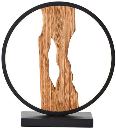 A.S. Création LED Tischleuchte in Braun Schwarz aus Holz - Moderne Lampe Lichtfarbe Warmweiß DD128609 - Landhaus Innenleuchte - 8,5cm (B) x 27,8cm (H)