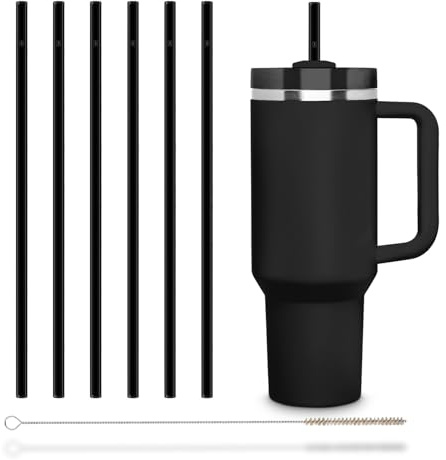 HALM - 6 cannucce di vetro Stanley Quencher in vetro, riutilizzabili, con manico, in acciaio inox, senza BPA e lavabili in lavastoviglie