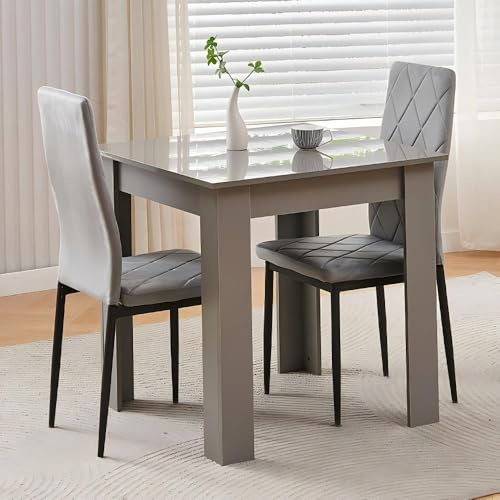 Homullel 75x75 cm Kleiner Esstisch mit 2 Stühlen Esszimmer Set für 2 Personen Kleiner Essgruppe für Küche, Esszimmer, Platzsparend (Flanellgrau #2, Grauer Tisch mit 2 Sitzen)