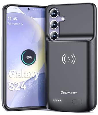 NEWDERY Battery Case for Samsung Galaxy S24 (5000mAh) Charging Case Rechargeable Extended Charger, Portable Power Bank Backup (Support Qi Wireless Charging) for Samsung Galaxy S24 Black