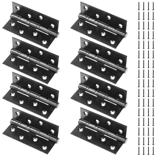 HONYUET 4 Inch Black Door Hinges with Screws, 100 x 75mm Stainless Steel Ball Bearing Butt Hinges for Internal, Pack of 8