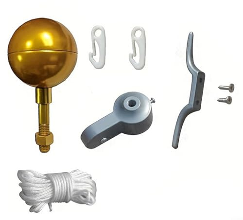 ComfyHarbor Gold Plated Round Flagpole Top Kit, With 3 Inch Ball Ornament Aluminum Pulley Truck System, For 2 Inch Outdoor Flag Poles(ball1)