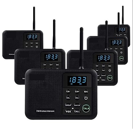 Sistema interfonico wireless, Citofoni wireless FM a 22 canali Home House Business Uffici Chiamata da stanza a stanza e amp; parlante 1 miglio a lungo raggio(6 Unit Black)
