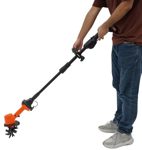 21V Akku Bodenhacke Klein Bodenfräse Gartenfräse Elektro Kultivator mit 5 x 1500mAh Batterie, Gartenhacke mit 10cm Arbeitsbreite und Kultivierungstiefe 10 cm