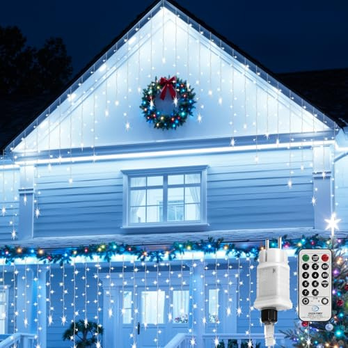 ISOISL Eiszapfen Lichterkette mit Fernbedienung, Weihnachtsdeko Außen, 8 Modi & Timer, 15M, 720 LEDs, Ideal für Weihnachtsdeko, Garten, Hochzeit, Party, Kaltweiß | 8 Modi & Timer für stimmungsvolle Beleuchtung. Ideal für Weihnachten, Garten, Terrasse & Party.