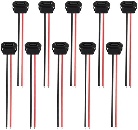 10PCS Connecteur USB C a Souder, Connecteur USB C Femelle 3A, Con necteur Type-C à Souder avec 2 Fils et Encoche de Fixation, Prise TYP-C pour Car-Audio, Appareils Domestiques et Projets Électroniques