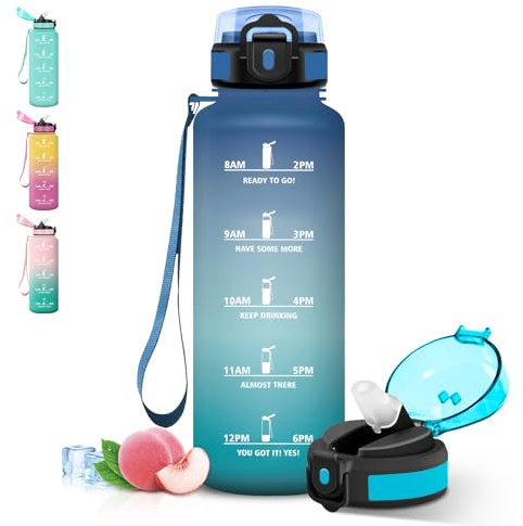Grsta Gourde 1,5l, Anti Fuite Gourde Sport avec Paille, Verrou de Sécurité, Gourdes Motivationnelle, Bouteille avec Marqueur de Temps pour Scuola, Fitness, Camping