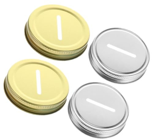 BAZEITFLOW 4pcs 70mm Mason Jar Coin Slot Lids Metal Jar Caps Replacement for Money Saving Banks, Tinplate Coin Slot Covers with Gold and Silver Colors, Suitable for Canning and DIY Storage