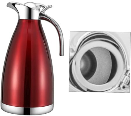HOLIDYOYO Bottiglia Termica in Acciaio Inox 201 Doppia Parete 1,5l, Bollitore Isolato Sottovuoto per Casa, Ufficio e Viaggio, Brocca Termica Antigoccia Rosso Vino