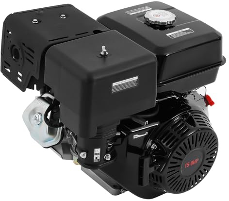 15 hk 4-takts 420 CC enkelcylindrad bensinmotor tunglastmotor stående motor kartmotor industrimotor 3 600 varv/min dragstart luftkyld drivmotor, låg bränsleförbrukning (svart)
