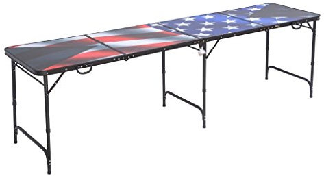 Red Cup Pong 8 'Beer Pong Tavolo Pieghevole con apribottiglie, Ball Rack e 6 Palline da Ping Pong – American Flag Design – by
