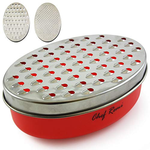 Latest cheese grater with storage box. Rated as no. 1 food grater for hard and soft cheeses (e.g., Parmesan), vegetables, or for grating lemon zest. Ideal kitchen accessort.