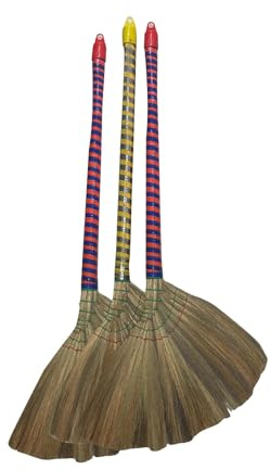 掃把 Anti-Static Choi Bong Co Vietnam Hand Made Straw Soft Broom Colored Handle 12 Head Width, 40 Overall Length 3-PC
