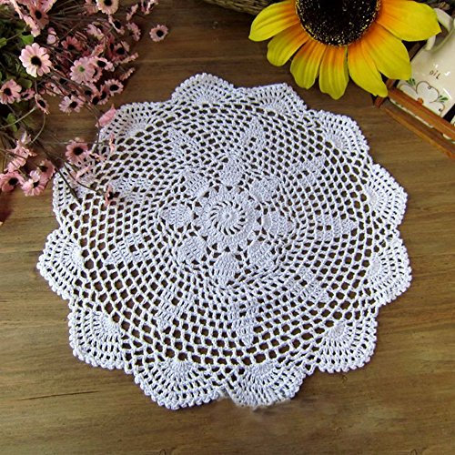 laivigo New Handmade Crochet Spitze rund Tisch-Sets Deckchen Spitzendeckchen, 35,6–61 cm, baumwolle, weiß, 116