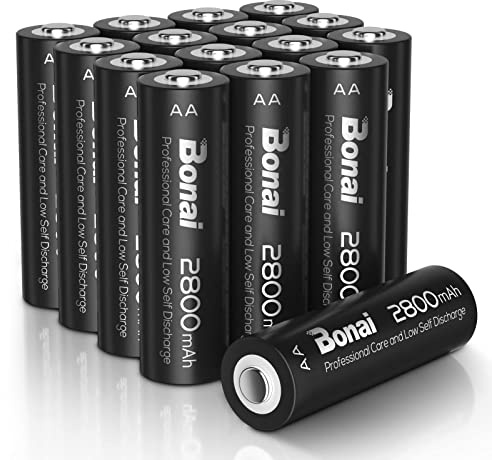 BONAI Rechargeable AA Batteries 2800mAh High Capacity, Recharge up to 1200x Times, Pre-Charged, Low Self Discharge Ni-MH AA Battery-16 Count