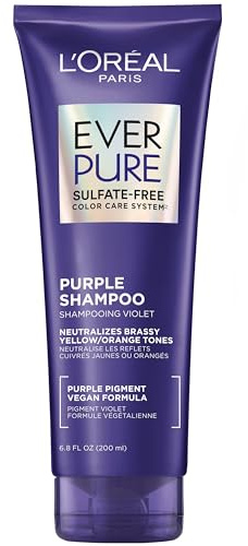 L'Oreal Paris Hair Care EverPure Sulfate Free Brass Toning Purple Shampoo for Blonde, Bleached, Silver, or Brown Highlighted Hair, 6.8 Fl Oz.