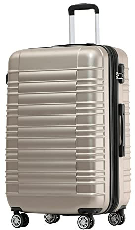 BEIBYE 2088 Zwillingsrollen Reisekoffer Koffer Trolleys Hartschale M-L-XL-Set (Champagner, L)