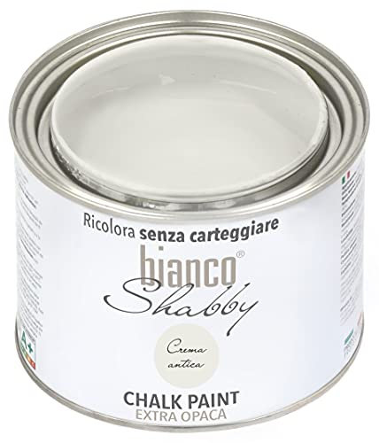 bianco Shabby® Crema Antica (Antike Creme) - (500 ml) Chalk Paint Kreidefarbe auf Wasserbasis für alle Oberflächen – geruchsneutral, einfach zu verarbeiten, extra matt