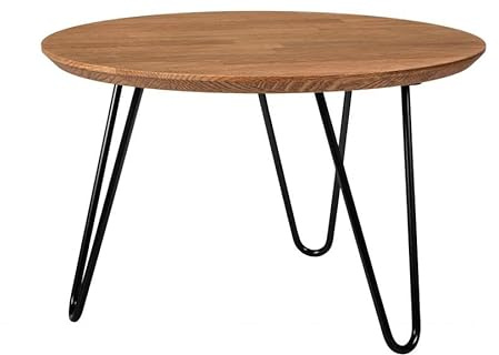 Couchtisch rund Holz 50 x 50 x 31 cm, mit Metallbeinen, Kaffee | Kompakte Form, pflegeleichte Oberfläche, vielseitig als Beistelltisch, Nachttisch oder kleiner Wohnzimmertisch