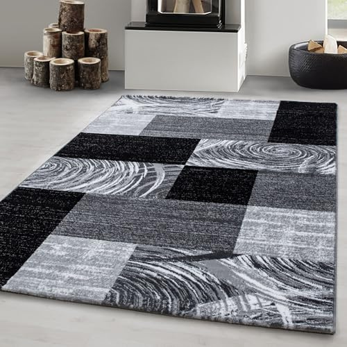 Carpetsale24 Teppich Wohnzimmer 120x170 cm Schwarz Modern Abstraktes Kariert Design Kurzflor Schlafzimmer Esszimmer Küche Jugendzimmer Waschbar Pflegeleicht Extra Weich